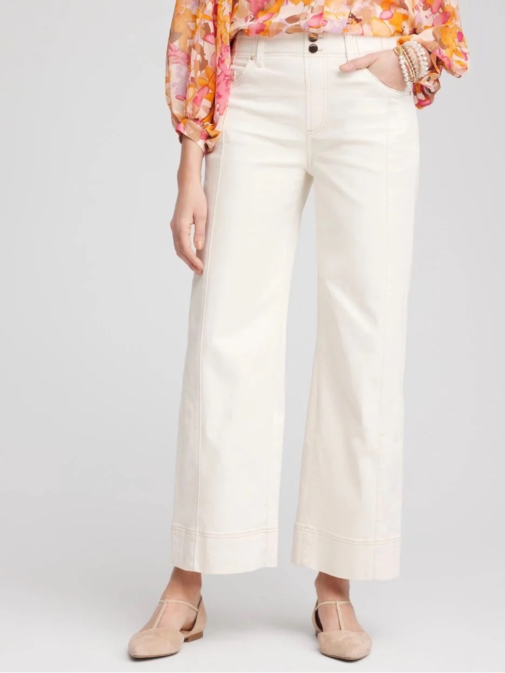Ann Taylor Cream Cropped High-Rise Jeans